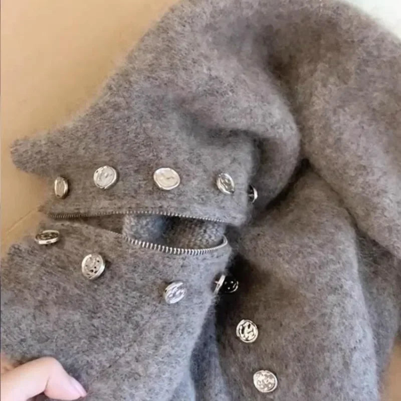 Luxe Fluff Double-Breasted Knit Cardigan