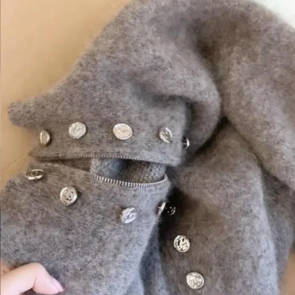 Luxe Fluff Double-Breasted Knit Cardigan