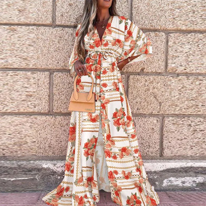 Lace Bloom V-Neck Swing Dress