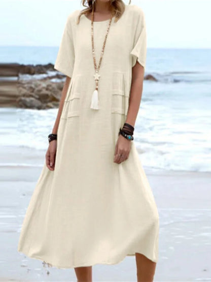Simple Solid Cotton Linen Dress