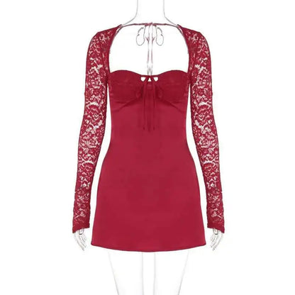 Lace Glam Patchwork A-Line Mini Dres