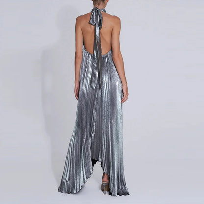 Gilded Glow Halter Swing Dress