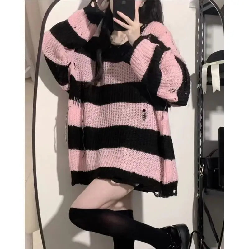 Black & Pink Striped Knitted Sweater