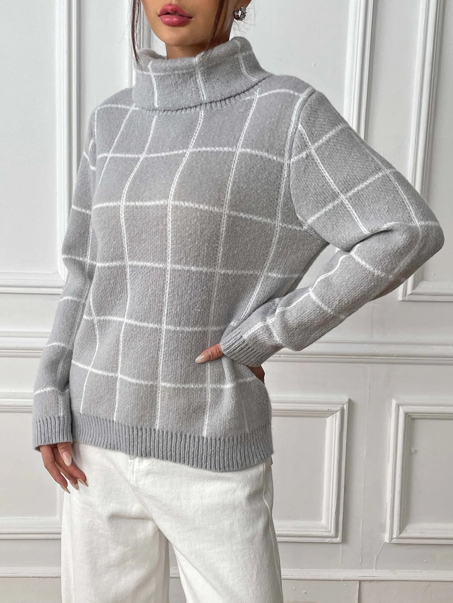 Plaid Muse Turtleneck Knit Sweater