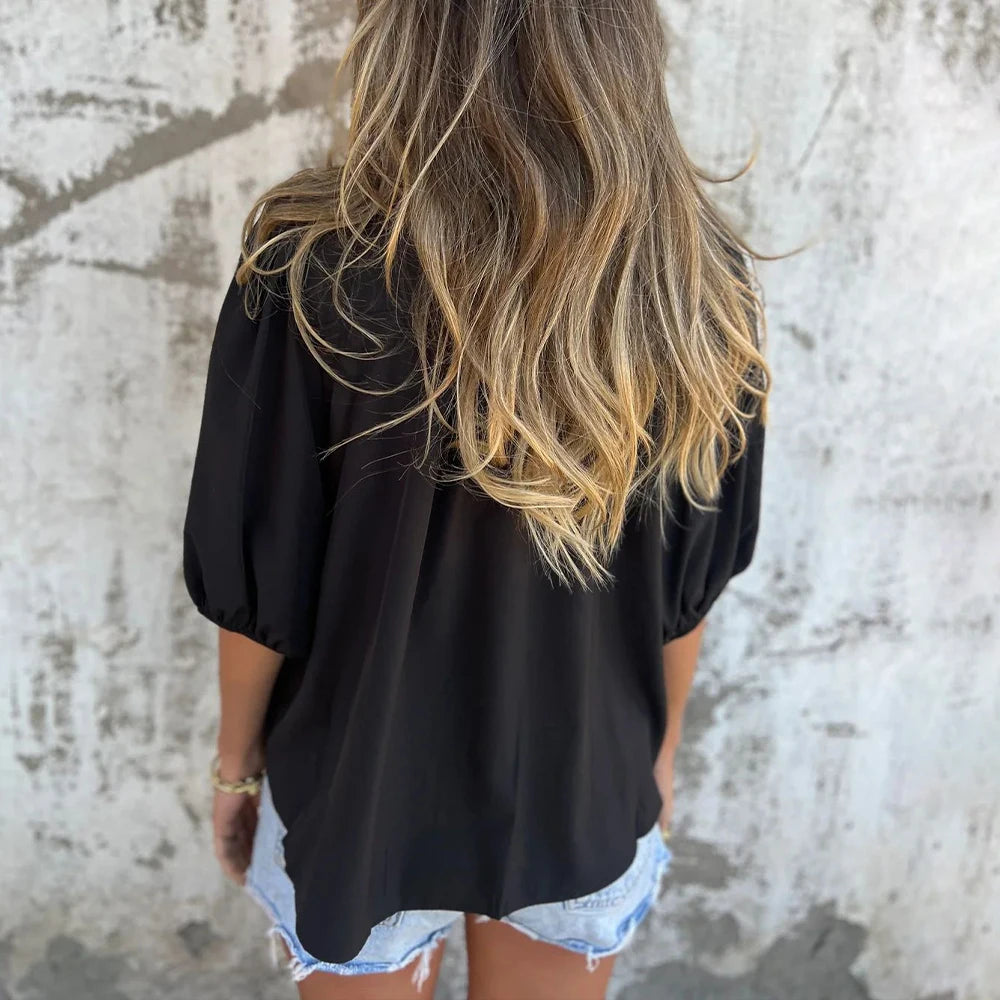 Lantern Sleeve Stand Collar Blouse