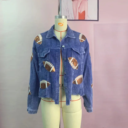 Glow Play Corduroy Sequin Varsity Jacket