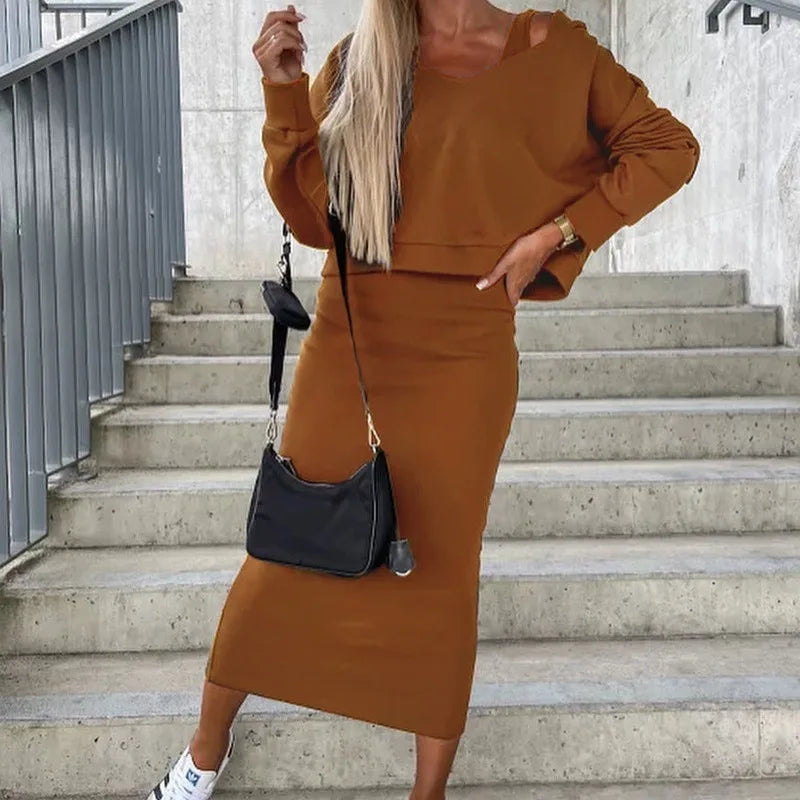 Sexy V-Neck Autumn Two-Piece Set