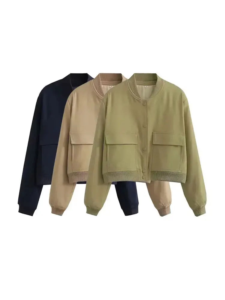 Stand Collar Pocket Jacket for Women