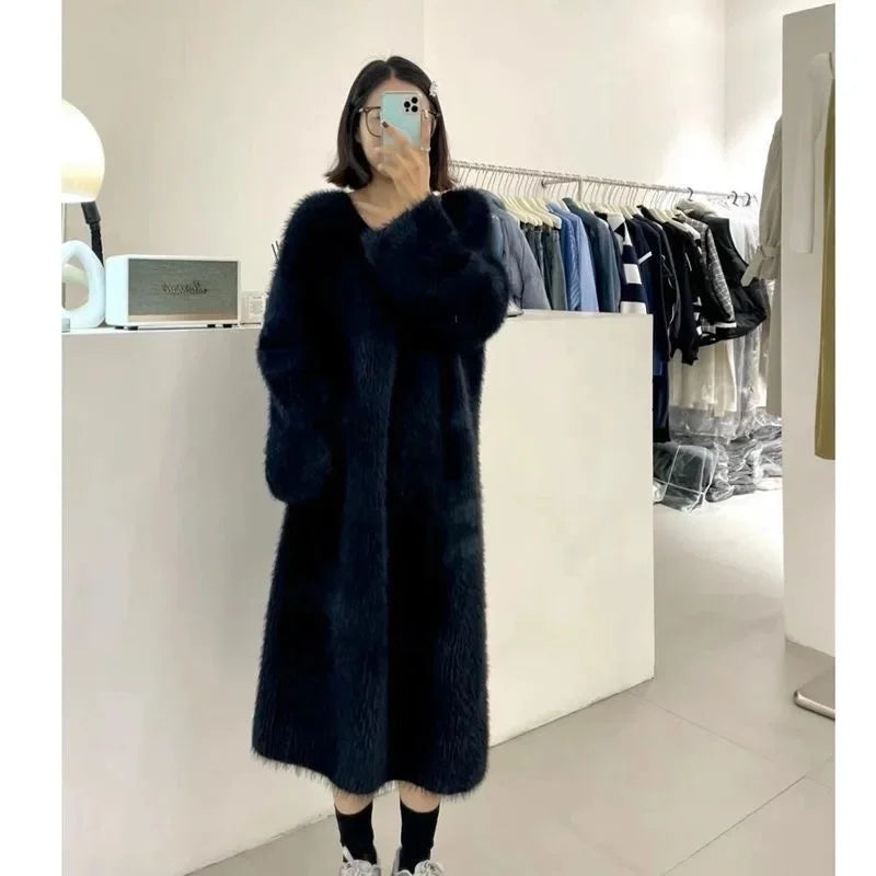 Winter Mink-Like Loose-Fit Knee-Length Dress