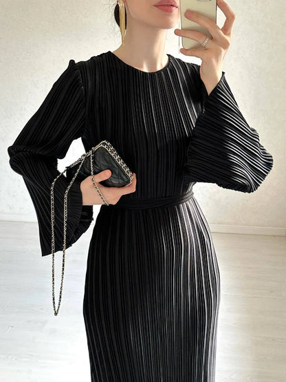 Pleated Flare Sleeve Maxi Dress