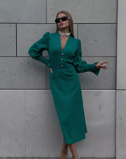 Sophisticated Slim V Neck Chiffon Dress