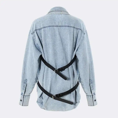 Deat Spliced Belt Denim Coat