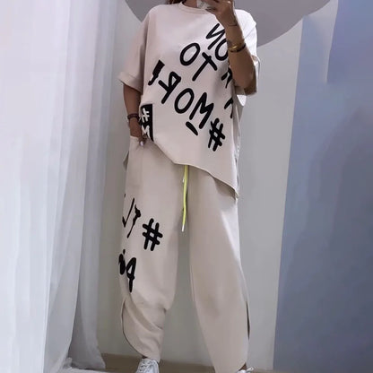 Summer Vibe Letter Print Tracksuit Set