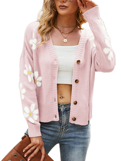 Blossom Knit V-Neck Button Cardigan