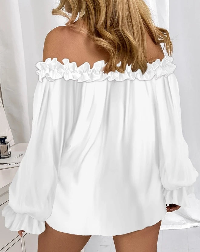 Ruffle Edge Long Sleeve Blouse