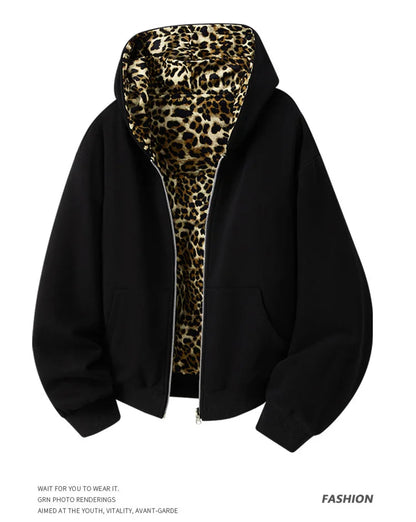 Leopard Print Reversible Hoodie