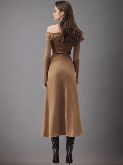 Crimson Drape One-Shoulder Knit Dress