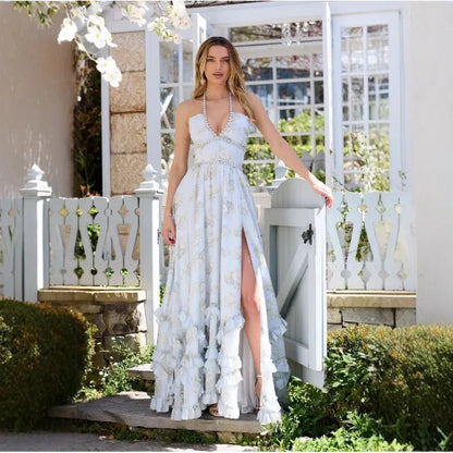 Floral Elegance Halter Maxi Dress
