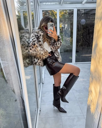 Lapel Luxe Leopard Faux Fur Coat