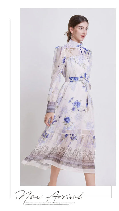 Floral Chiffon Waist Cinching Dress