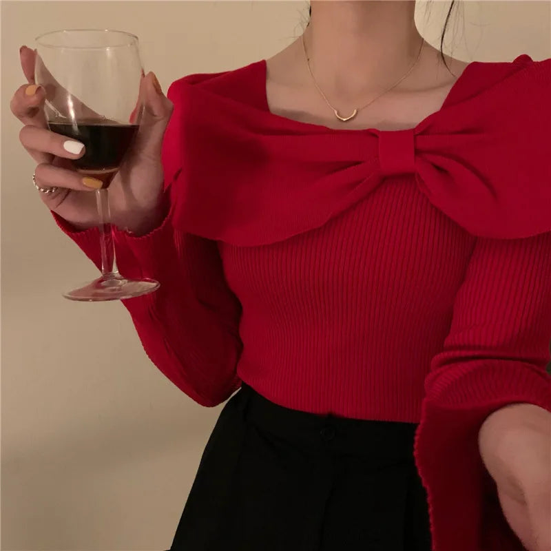 Elegant Butterfly Knot Top — Women's Slim Knitwear