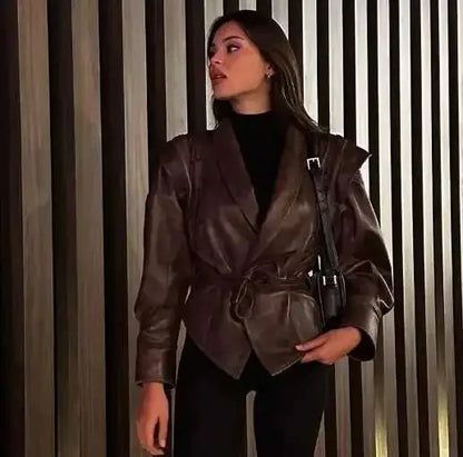 Lace-Up Faux Leather Jacket