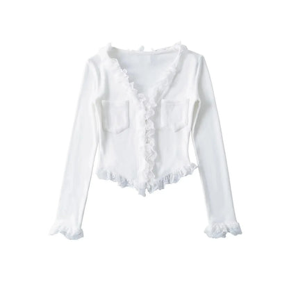 RuffleVibe Low Cut Button Top