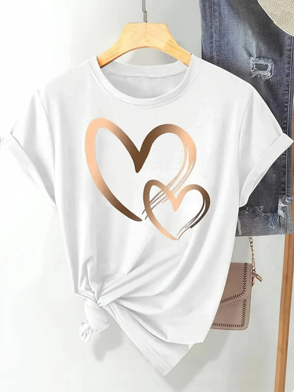 Leopard Heart Print Casual T-Shirt