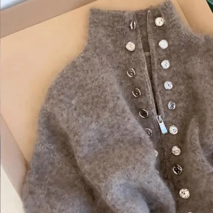 Luxe Fluff Double-Breasted Knit Cardigan