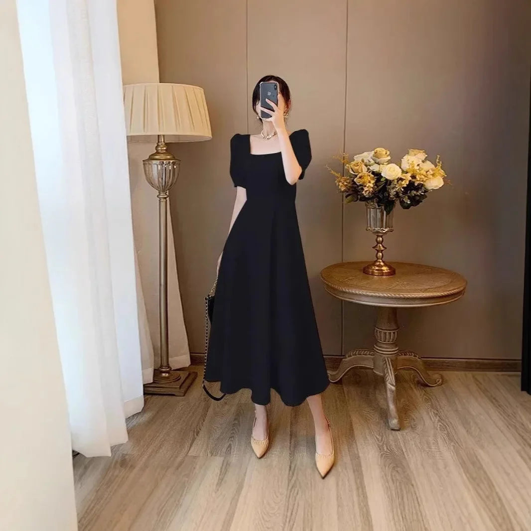 Square Neck Ruffle Midi Dress