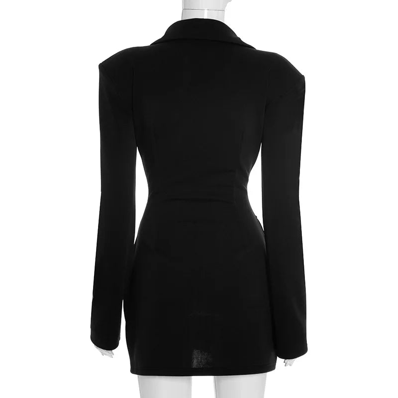 Women’s Notched Blazer Dress – Double Breasted Office Coat