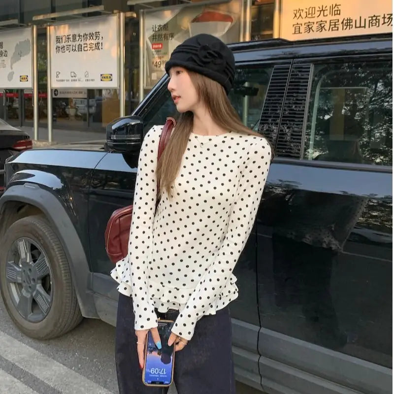 Ruffle Hem T-Shirt — Cute Polka Dot Casual