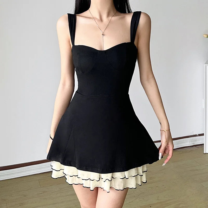 Curve Pop Contrast Layered Swing Dress