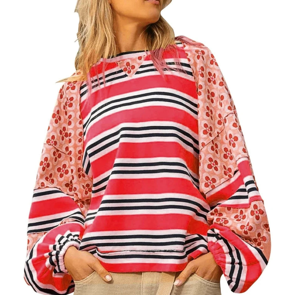 Vibrant Floral Stripe Hoodie