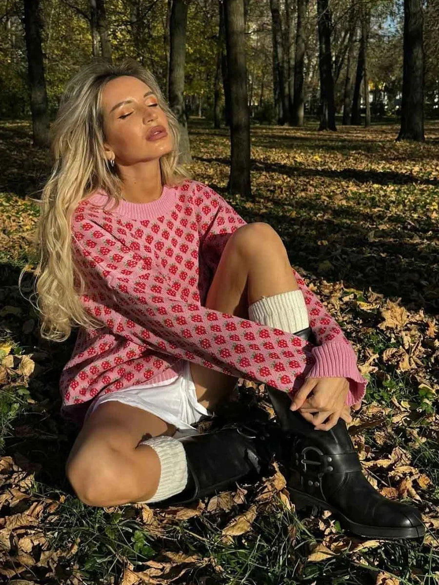 Cozy Strawberry Knit Sweater