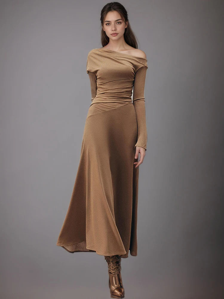 Crimson Drape One-Shoulder Knit Dress