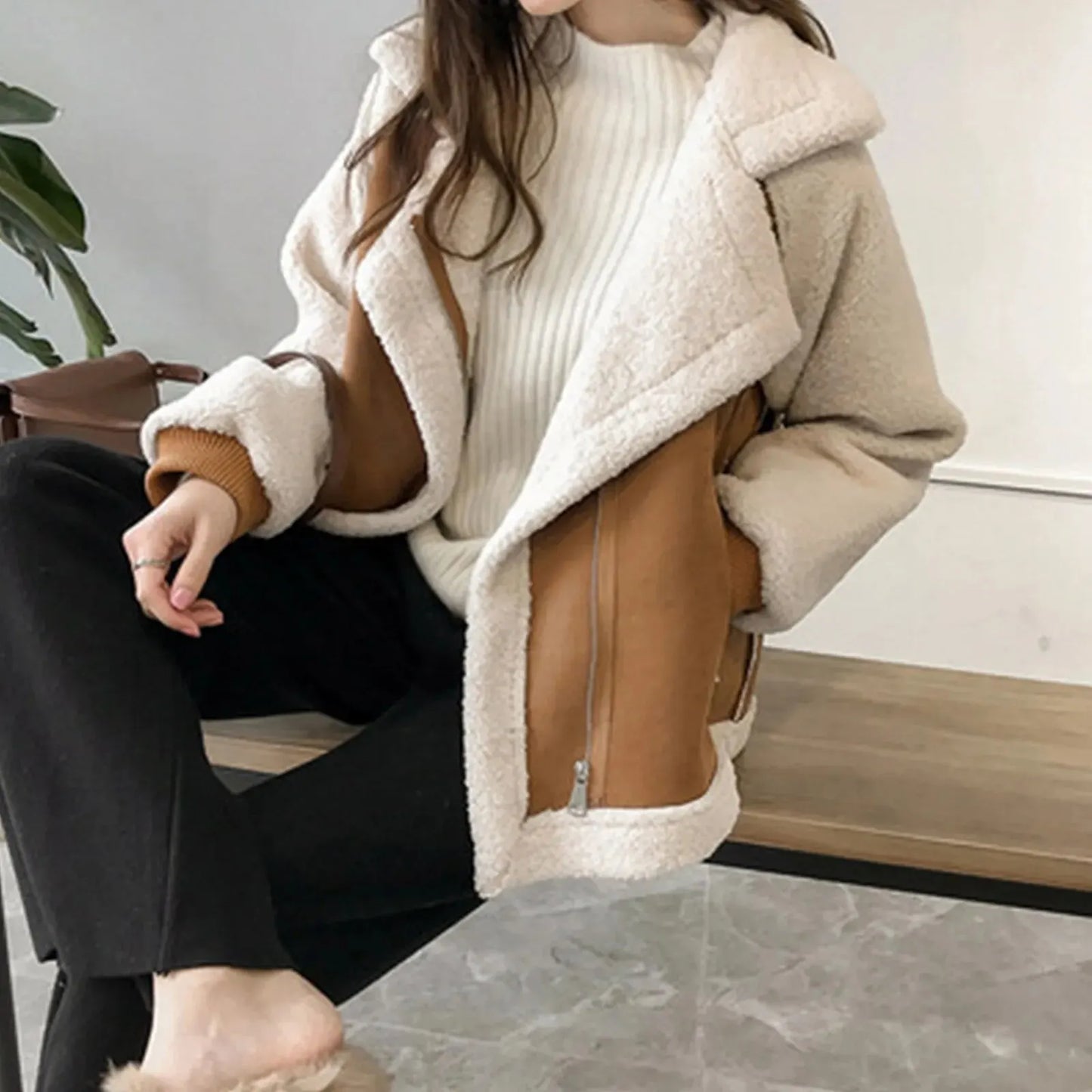 Patchwork Lambhair Crop Jacket