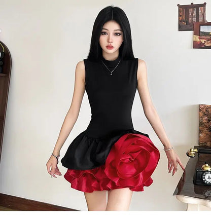 3D Floral Patchwork A-Line Dress