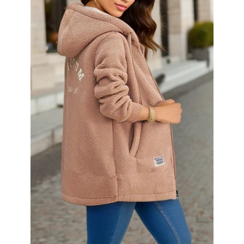 Mid-Length Zipper Jacket with Embroidered Lettering