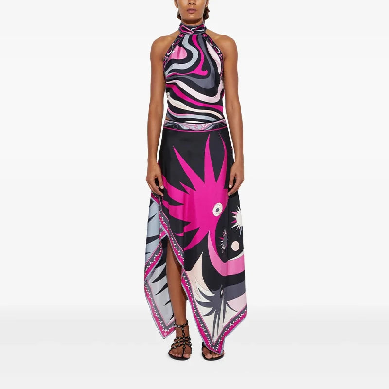 Bold Bloom Halter Skirt Set
