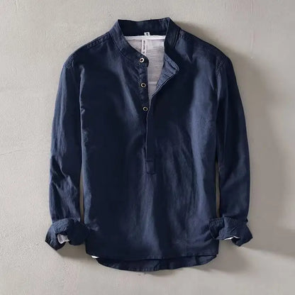 Linen Stand Collar Shirt