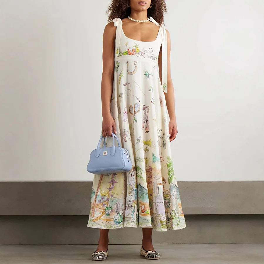 Floral Whisper Lace-Up Summer Dress