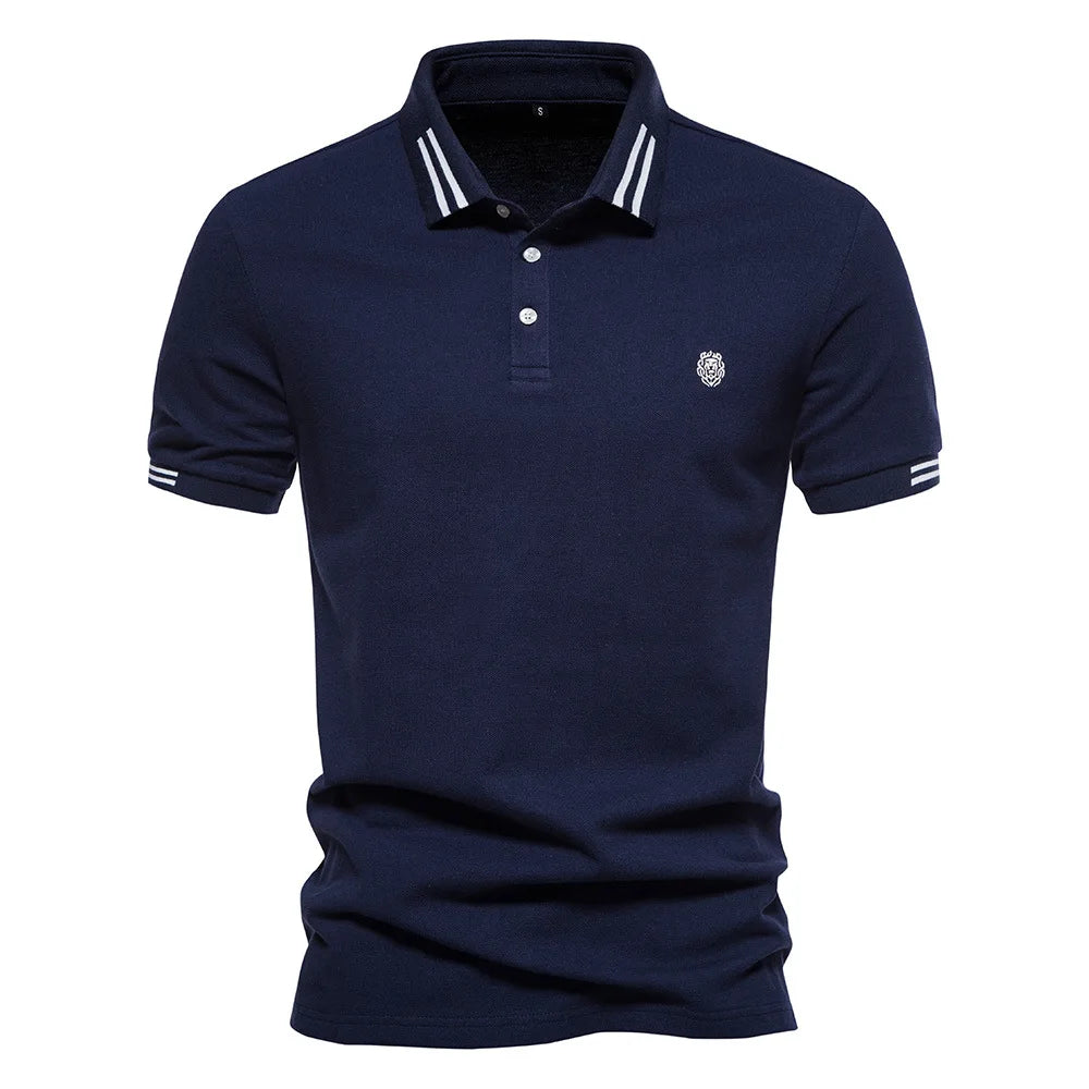 Embroidered European Stripe Polo Shirt