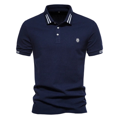 Embroidered European Stripe Polo Shirt