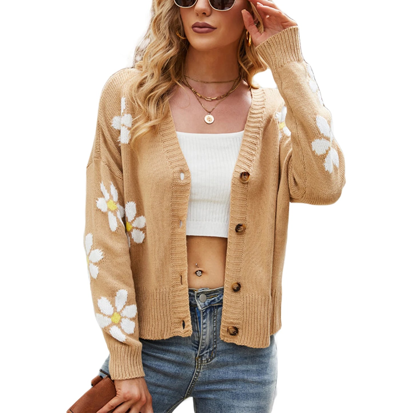 Blossom Knit V-Neck Button Cardigan