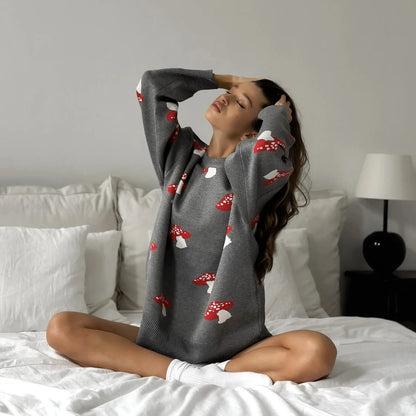 Whimsical Mushroom Knit Sweater