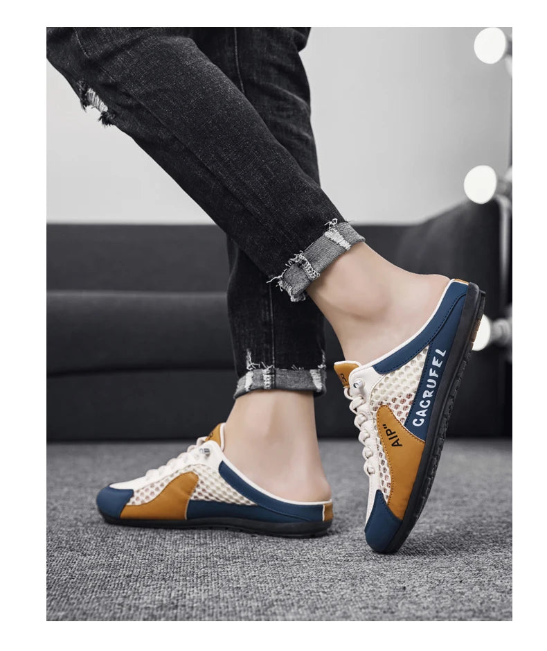 Breathable PU Leather Mesh Slides