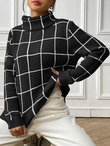 Plaid Muse Turtleneck Knit Sweater
