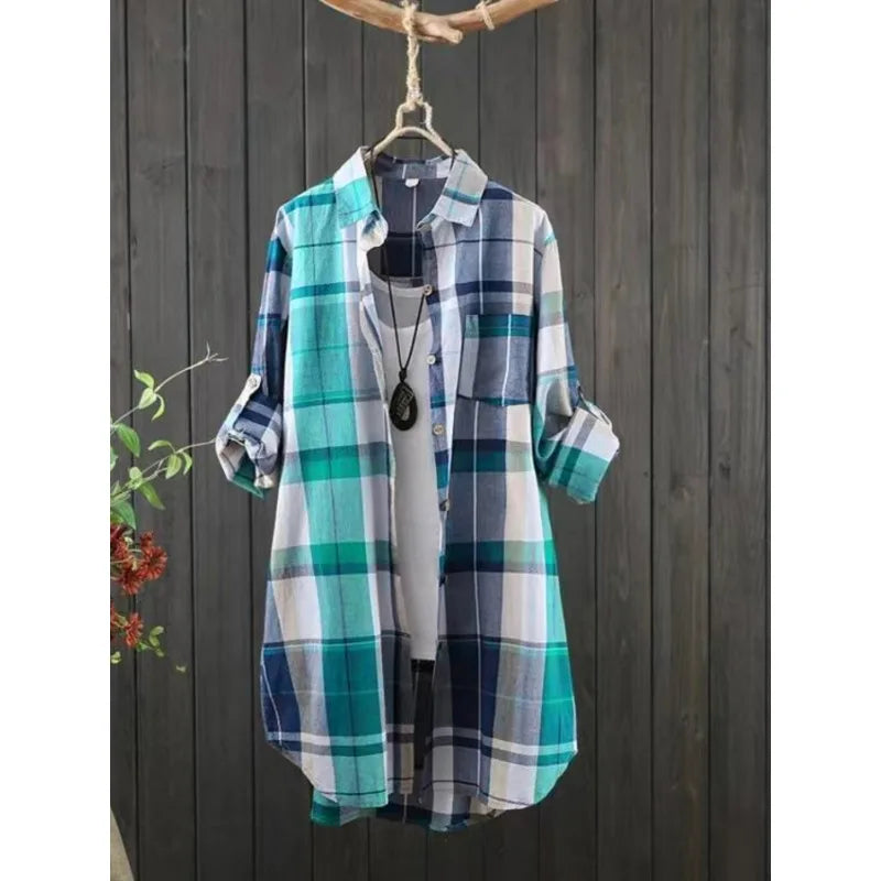 Plaid Charm Oversized Lapel Shirt