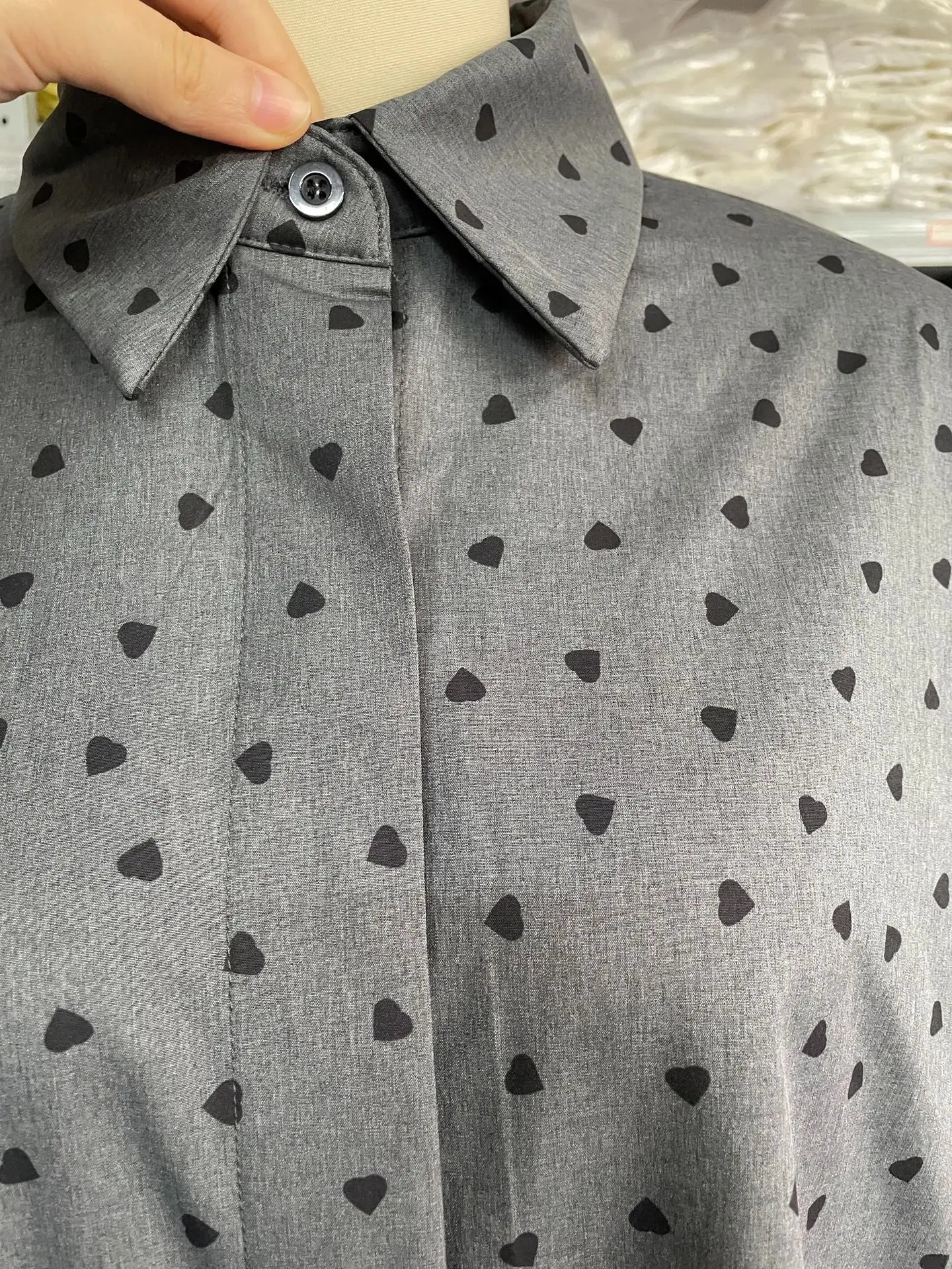 Heart Print Button-Up Shirt